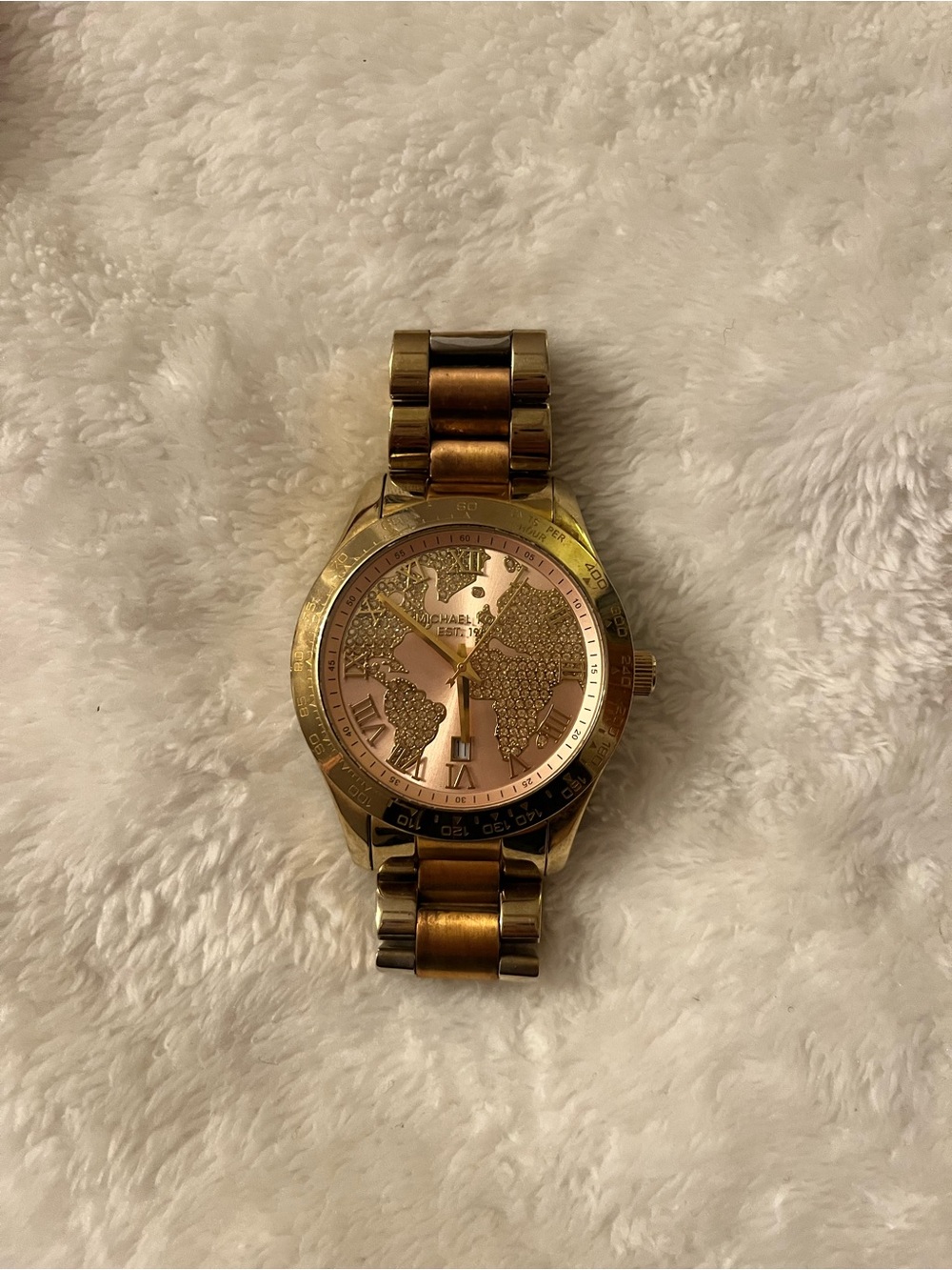 Michael Kors Gold and Rose Gold Men's World Map Bracelet Watch